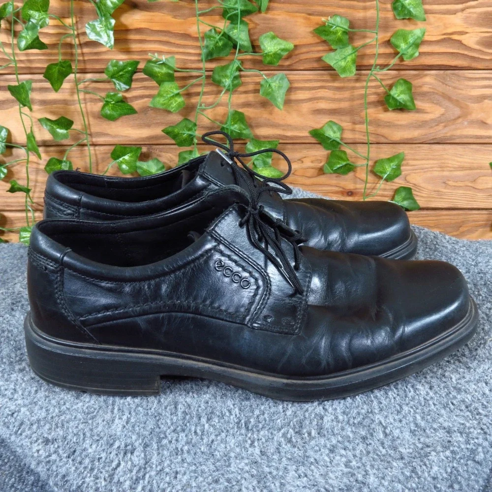 ECCO Helsinki Mens Plain Toe Tie Oxford Size 42 Professional Dress Black Leather